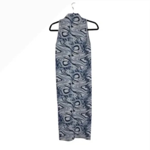 Zara Midi Dress Women's Small Blue Marble Jacquard Sleeveless Mock Neck - Picture 2 of 6